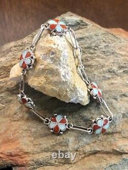 6 Lien Naturel Rouge Corail Opal Zuni Inlay Bracelet En Argent Bijoux Fabriqués À La Main
