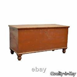 Antique Pennsylvania Dovetailed Red Painted Rustic Primitive Blanket Chest Trunk