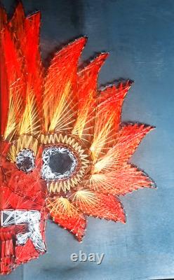 Art en fil 100% fait main, Œuvre murale originale du visage Yaka du Sri Lanka avec des épingles à coudre, fil art USA