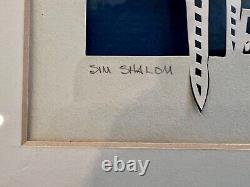 Art mural découpé en papier juif encadré de Vintage Mary Etta Moore 'Sim Shalom'