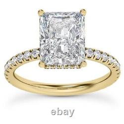 Bague de fiançailles en diamant taillé radiant naturel réel de 4,01 Ct avec halo invisible en or 18 carats.