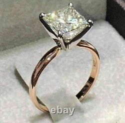 Bague de fiançailles solitaire en Moissanite taille princesse 2.56ct D/VVS1, en or jaune 14 carats
