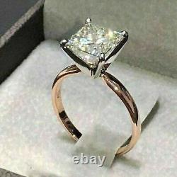 Bague de fiançailles solitaire en Moissanite taille princesse 2.56ct D/VVS1, en or jaune 14 carats