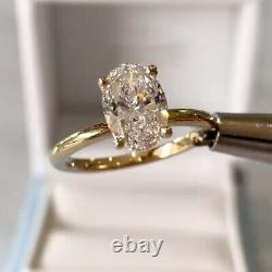 Bague de fiançailles solitaire en or jaune massif 14 carats avec moissanite taillée en ovale de 1,97 carat