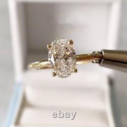Bague de fiançailles solitaire en or jaune massif 14 carats avec moissanite taillée en ovale de 1,97 carat