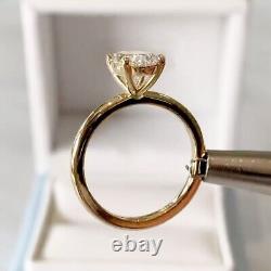 Bague de fiançailles solitaire en or jaune massif 14 carats avec moissanite taillée en ovale de 1,97 carat