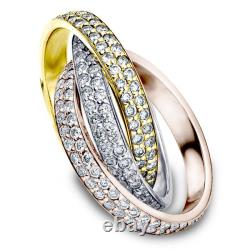 Bague de mariage éternité en diamants roulants en or tri 14k 2 5/8ct, cultivés en laboratoire