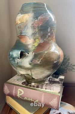 Beau vase en argile émaillée d'art de poterie de Tom Kendall 12 pouces de haut USA Lot#2