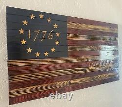 Betsy Ross 1776 Drapeau Américain En Bois Nous Le Peuple 37x19in Art Mural