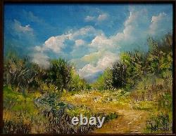 Blue Ridge Mountain Trail Paysage Nuageux Peinture Signée Impressionnisme Encadré