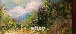 Blue Ridge Mountain Trail Paysage Nuageux Peinture Signée Impressionnisme Encadré
