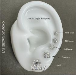 Boucle d'oreille en or 14 carats avec une vis en diamant de 0,1 carat, à tige unique, cultivé en laboratoire (DEF/VS)