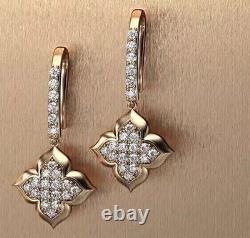 Boucle d'oreille pendante pour femmes en diamant simulé de 2 carats, coupe ronde, plaqué or jaune 14 carats