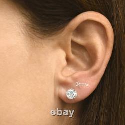 Boucles d'oreilles à diamants ronds de laboratoire de 1 3 Ct T. W. en or blanc, jaune ou rose 14 carats