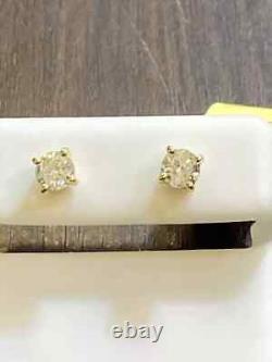 Boucles d'oreilles en diamant naturel de 1,06 carat en or jaune 14 carats avec fermoir à vis