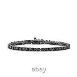 Bracelet de tennis en diamant noir simulé de coupe ronde de 8 Ct plaqué or blanc 14K