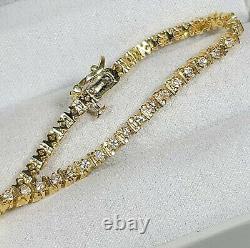 Bracelet de tennis en diamant pour dames de 8 carats en or jaune 14K de style vintage, 7,5 pouces