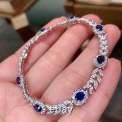 Bracelet de tennis pour femmes en saphir bleu taillé ovale de 8,00 Ct finition en or blanc 14 carats