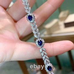 Bracelet de tennis pour femmes en saphir bleu taillé ovale de 8,00 Ct finition en or blanc 14 carats
