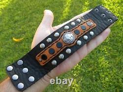 Bracelet en cuir de bison véritable avec un nickel indien Buffalo de 1937 et une pierre d'onyx