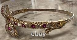 Bracelet serpent en rubis et diamant véritable en or 14 carats sur 925 saphirs roses en plaqué or massif