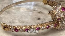 Bracelet serpent en rubis et diamant véritable en or 14 carats sur 925 saphirs roses en plaqué or massif