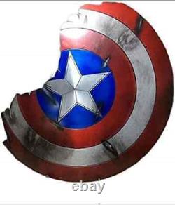 Captain America Bouclier Cassé Bouclier en Acier et Cuir Fait Main pour le Jeu de Rôle et le Cosplay