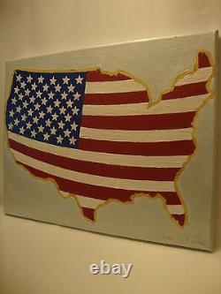 Carte d'Amérique des États-Unis Drapeau Acrylique Peint à la Main sur Toile Tendue Fabriqué aux États-Unis
