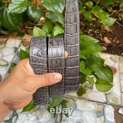 Ceinture en cuir de crocodile véritable gris/noir de haute qualité pour hommes