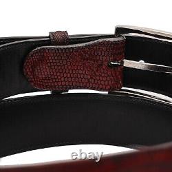 Ceinture en cuir de lézard noir cerise véritable (Fabriquée aux États-Unis)