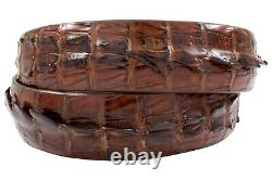 Ceinture en cuir véritable de couleur cigare en peau d'alligator à double queue faite à la main (Fabriquée aux États-Unis)