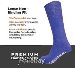 Chaussettes d'équipage pour hommes en vrac non glissantes pour diabétiques avec bordure ample non contraignante 9-11