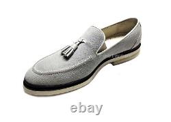 Chaussures Casual à pampilles en daim gris clair cousues Goodyear sur mesure.