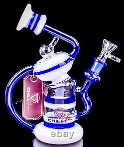 Chill Glass 2 Bras Recycler Inline Bong Blue Unique Helix Hookah Water Pipe USA