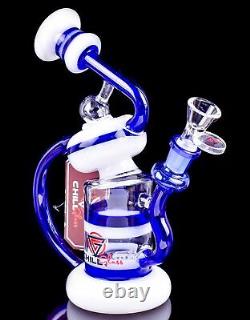 Chill Glass 2 Bras Recycler Inline Bong Blue Unique Helix Hookah Water Pipe USA