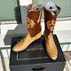 Classiques Lucchese Bottes En Autruche Pleine Plume Pour Hommes Taille 11d Tan Incrustation Fait Main Vtg