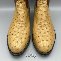 Classiques Lucchese Bottes en autruche pleine plume pour hommes Taille 11D Tan Incrustation Fait main VTG
