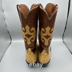 Classiques Lucchese Bottes en autruche pleine plume pour hommes Taille 11D Tan Incrustation Fait main VTG