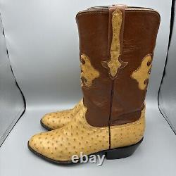 Classiques Lucchese Bottes en autruche pleine plume pour hommes Taille 11D Tan Incrustation Fait main VTG