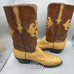 Classiques Lucchese Bottes en autruche pleine plume pour hommes Taille 11D Tan Incrustation Fait main VTG