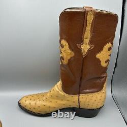 Classiques Lucchese Bottes en autruche pleine plume pour hommes Taille 11D Tan Incrustation Fait main VTG