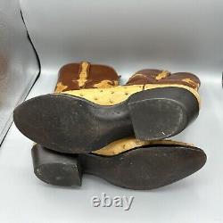 Classiques Lucchese Bottes en autruche pleine plume pour hommes Taille 11D Tan Incrustation Fait main VTG