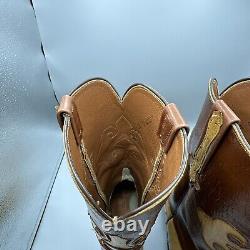 Classiques Lucchese Bottes en autruche pleine plume pour hommes Taille 11D Tan Incrustation Fait main VTG