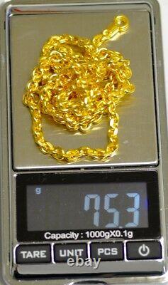 Collier 9999 24k Yellow Gold Anchor Chaîne Faite À La Main Aux États-unis 75,00 Grammes 24 Pouces