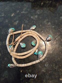 Collier Vintage en Heshi navajo en argent sterling et turquoise fleur