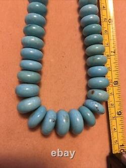 Collier de perles vintage fait main en turquoise bleue naturelle des Navajos
