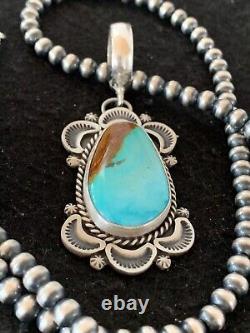 Collier en argent sterling avec pendentif turquoise Mens Royston et perles Navajo 4307