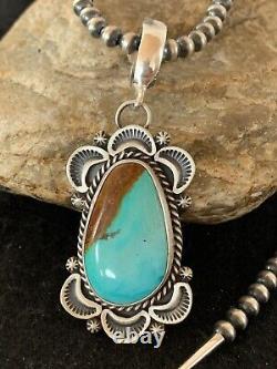 Collier en argent sterling avec pendentif turquoise Mens Royston et perles Navajo 4307