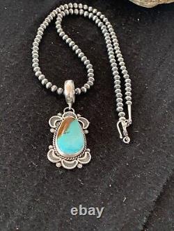 Collier en argent sterling avec pendentif turquoise Mens Royston et perles Navajo 4307
