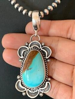 Collier en argent sterling avec pendentif turquoise Mens Royston et perles Navajo 4307